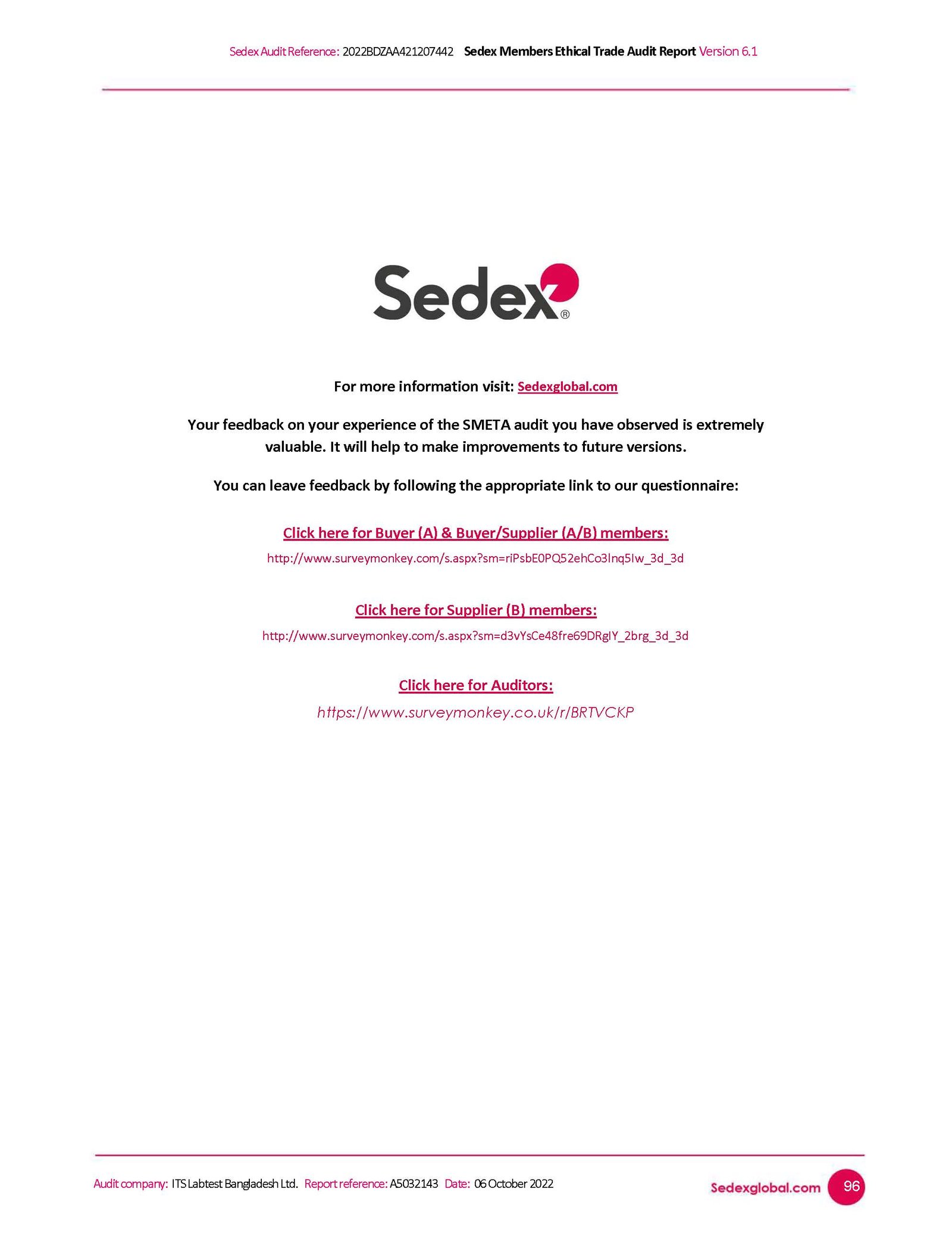 Sedex Full Certificate